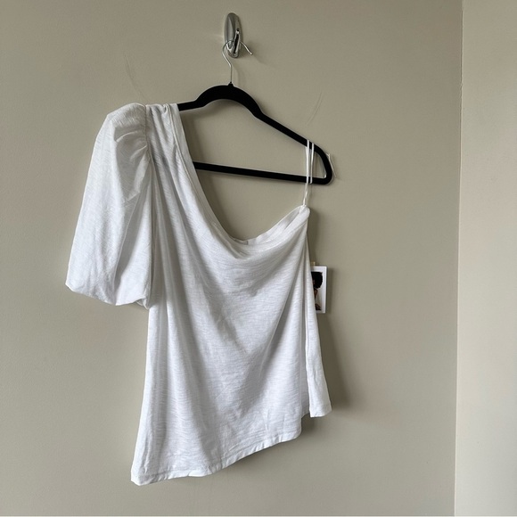 NATION LTD - Raina Balloon Sleeve One Shoulder Tee in White - Picture 3 of 10